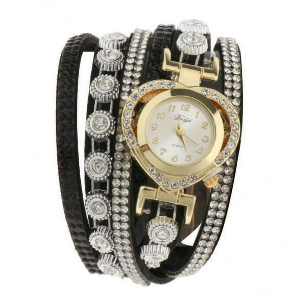 5xWomen Pulsera De Cristal De Lujo Reloj De Pulsera Señora Reloj Analógico Joyería Negro 5 piezas
