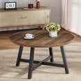thumbnail image 1 of Mesa de centro redonda industrial – Superficie efecto madera, patas metálicas gruesas, pies ajustables – Estable y fácil montaje – Ideal para salón u oficina – 91 cm – Color marrón, 1 of 6