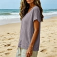 thumbnail image 5 of Gauze Shirts for Women Casual Crew Neck Short Sleeve Tops Lightweight Loose Boho Blouses Summer Beach Vacation Outfits Gray L, 5 of 7