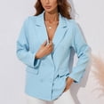 thumbnail image 3 of Defitshape Women's Long Sleeve Blazer Jacket Boyfriend Blazer Lightweight Double Breasted Fashion Casual Work Office Thin Fashion Sky Blue 4-6, 3 of 4