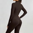 thumbnail image 5 of Tqcoqu Women's Solid 2 Piece Yoga Outfit,Zip Up Cropped Jacket & High Waist Flare Long Pants,Stretch Athletic Workout Plus Size Tracksuit Set for Women,Coffee Women's S-XXXXXL, 5 of 7