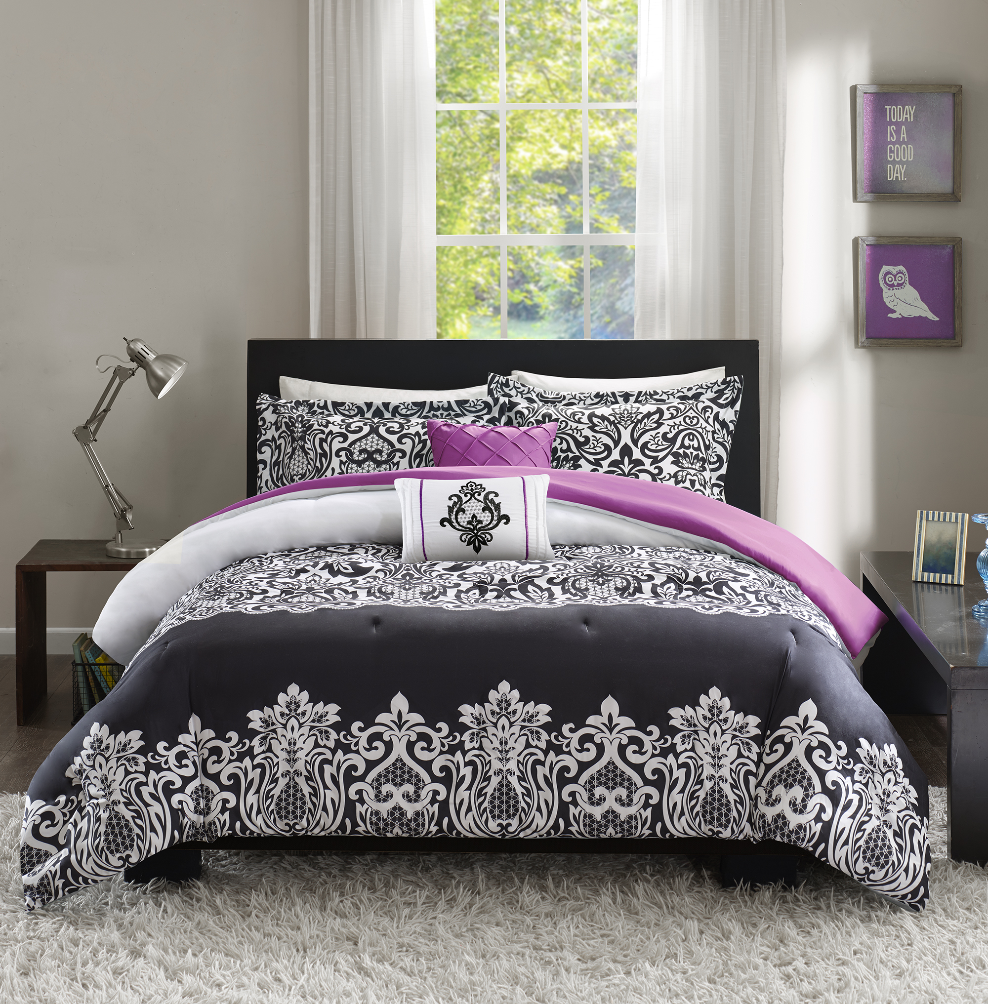 Pink Black And White Damask Bedding