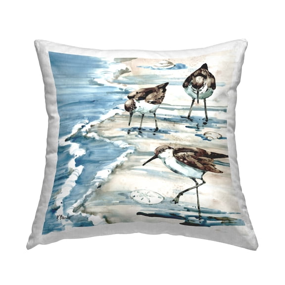 Stupell Industries Sandpipers Among Seashells Coastal Beach Design by Paul Brent Throw Pillow