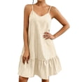 thumbnail image 2 of ClodeEU Women's Spaghetti Strap V Neck Ruffle Hem Swing Dress,Casual Flowy Summer Sundress Khaki,Women's Plus L, 2 of 6