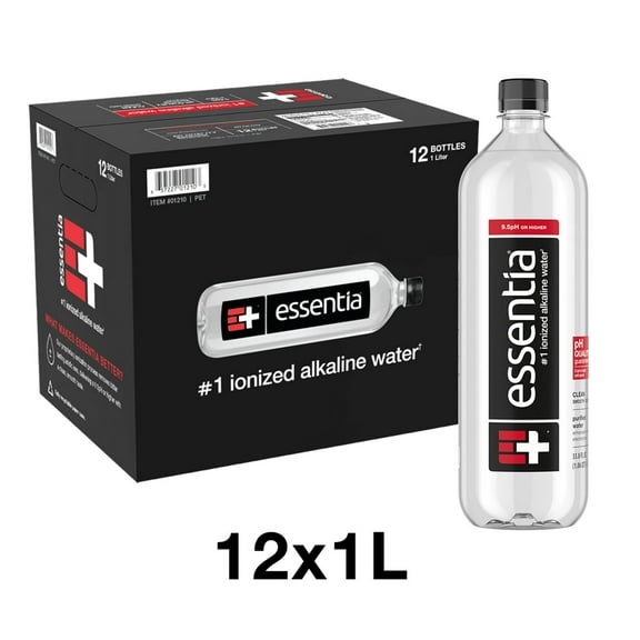 Essentia Water Bottled, Ionized Alkaline Water:99.9% Pure, Infused With Electrolytes, 9.5 pH Or Higher With A Clean, Smooth Taste, 1 Litre (Pack of 12)