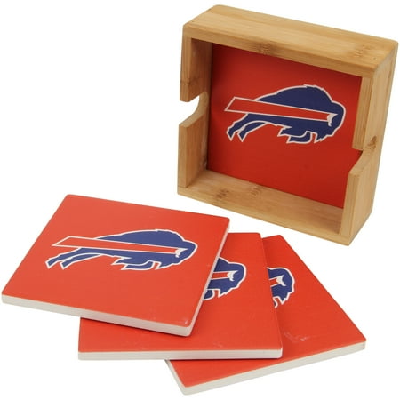 Buffalo Bills Coaster - Buffalo Bills 4-Pack Square Coaster Set with Caddy - No Size