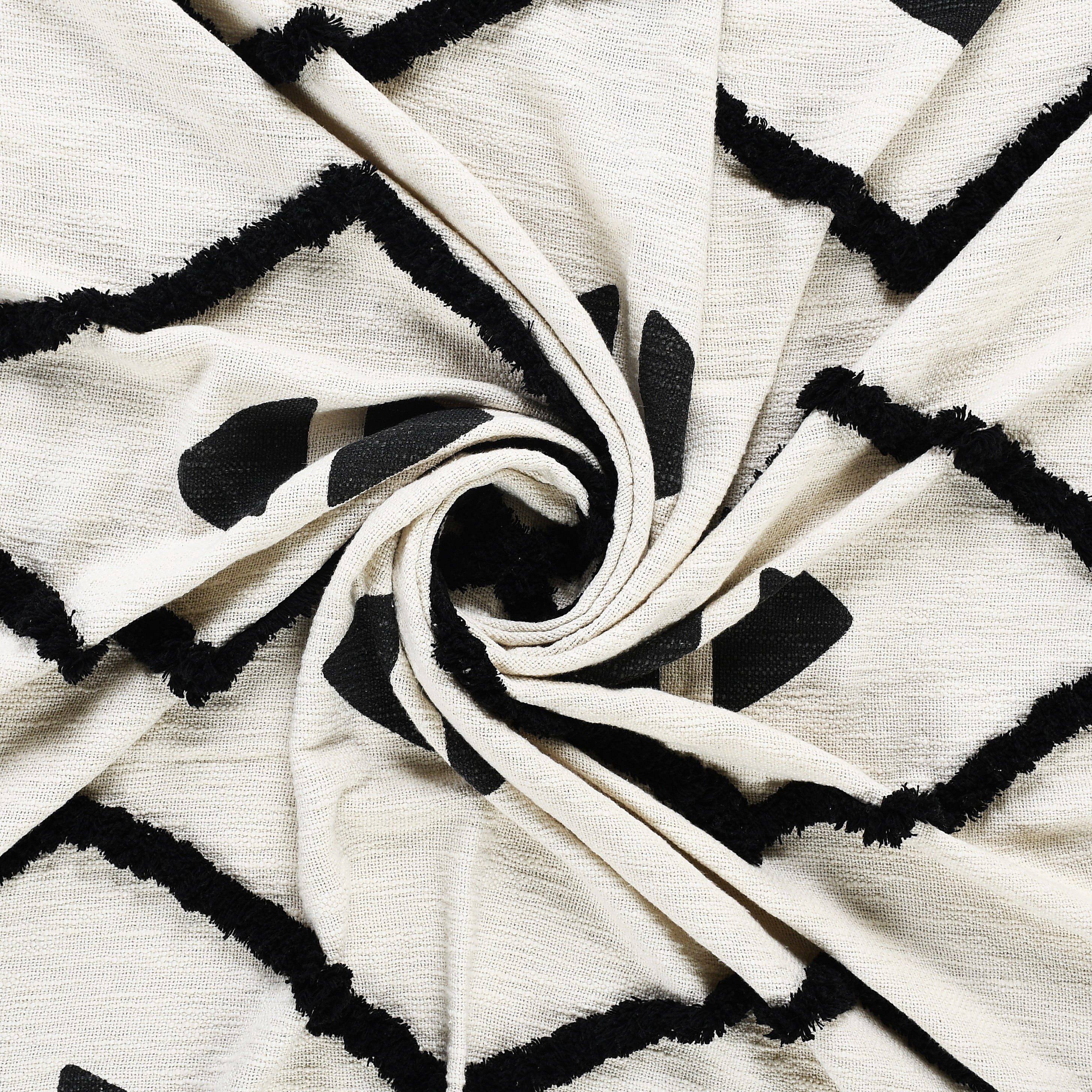 LR Home and Evette Rios Cream and Black Diamond Stripe Cotton Throw Blanket, 50" x 60"