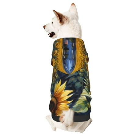 JUNZAN Dog Hoodie Puppy Sweater Sweatshirt Cold Weather Coat Pet Clothes for Dog Cat-Starry Sky Moon Sunflower