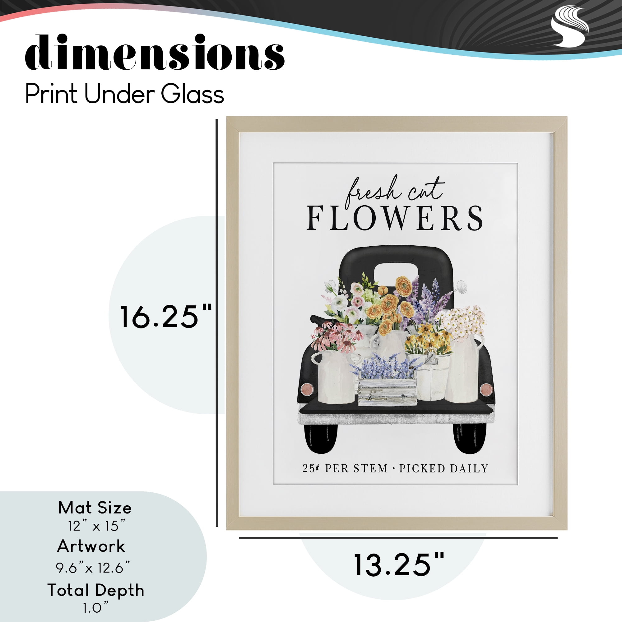 Fresh Flowers Picked Daily Birch Framed Print Under Glass, design by Lettered and Lined