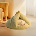 thumbnail image 4 of Plush Semi Enclosed Cat Bed, Calming Nest, Self-Warming Cave, Cozy Pod for Indoor Cats or Small Dogs, Removable Washable Cove With Non-Slip Bottom,15.75x17.72 in （Green）, 4 of 6
