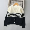 thumbnail image 2 of Fall/Winter Saving! HVOBTTY Toddlers Open Front Short Sweater, Kids Fall and Winter Coats, Kids Fashion Casual Striped Print Versatile Knit Daily Wear Cardigan Sweater Dark Blue, 5-6 Years, 2 of 5