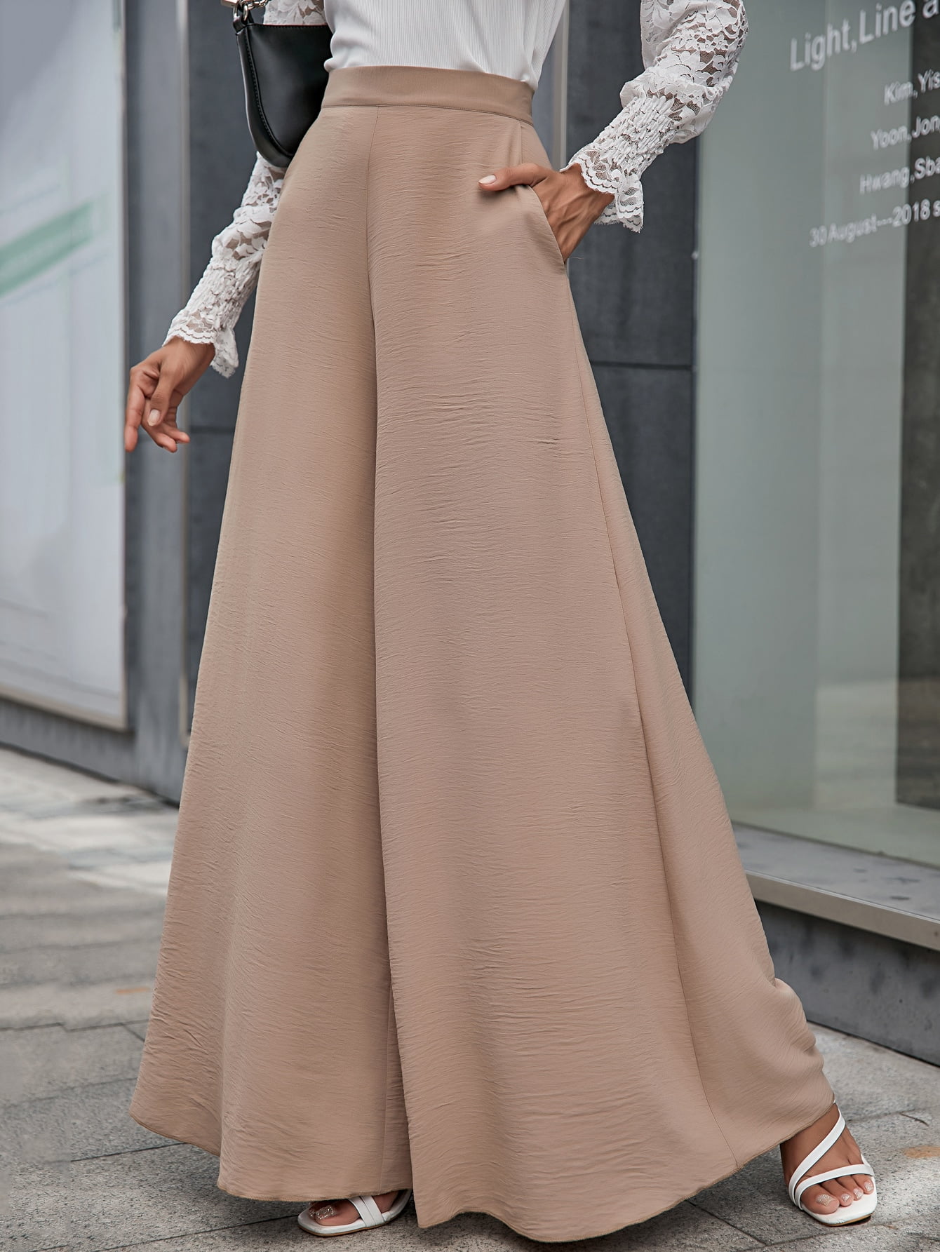 Slant Pockets Zipper Fly Palazzo Pants 