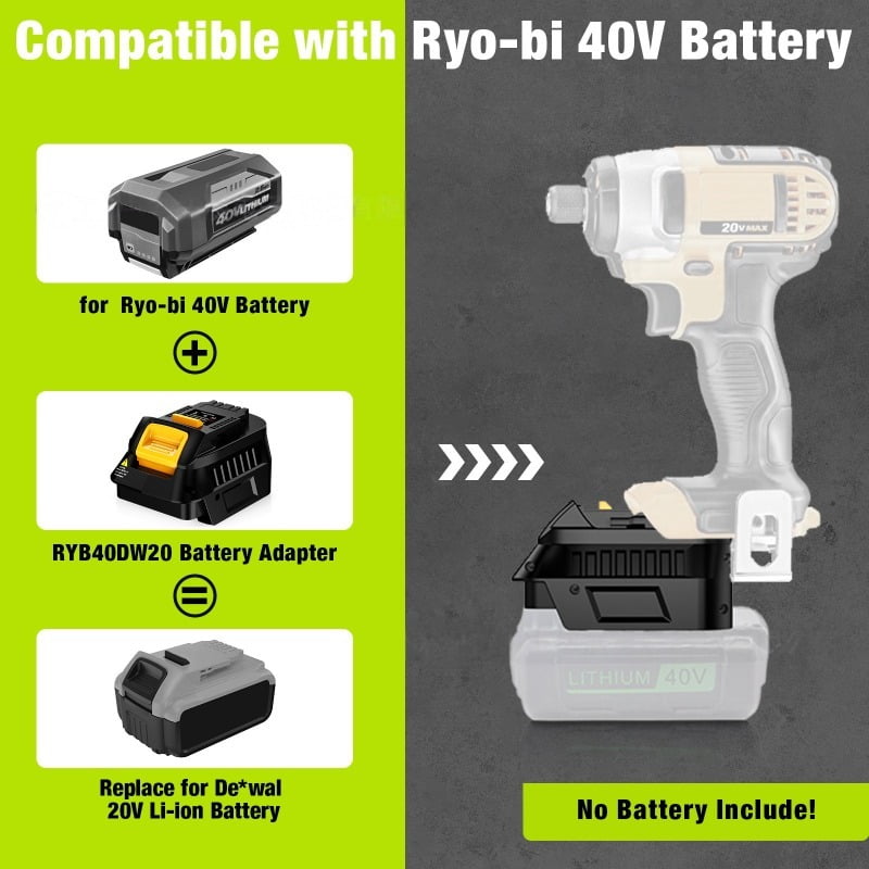 Battery Adapter for Ryobi 40V Li-ion Battery Convert To to Work for De*walt 20V Cordless Power Tools