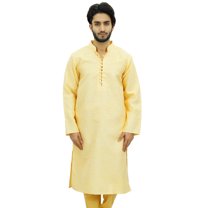 Atasi Ethnic Men's Long Kurta Yellow Bollywood Designer Shirt Wear-XXX-Large
