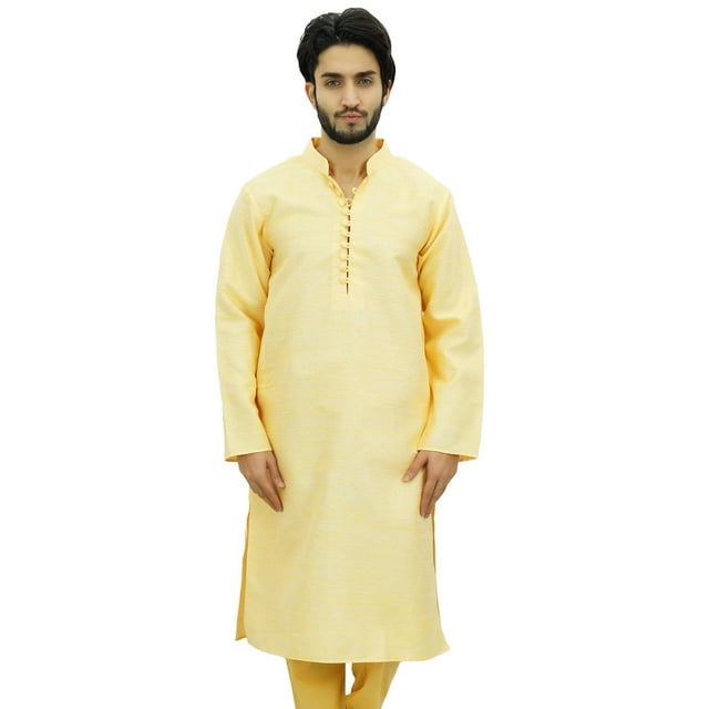 Atasi Kurta Long Ethnique pour Homme Jaune Style Bollywood Chemise de Designer - Grand