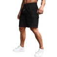 thumbnail image 2 of Men's Casual Cargo Shorts Classic Drawstring Elastic Waist Relaxed Fit Work Short with Multi Pockets Black M, 2 of 5