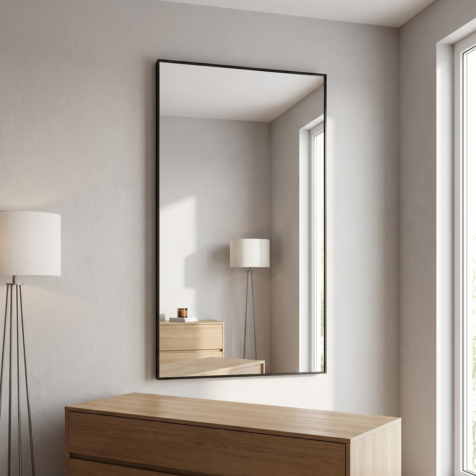 GRAHMCY 20"x40" Rectangular Bathroom Wall Mounted Mirror Vanity Mirror, Black