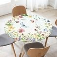 thumbnail image 3 of Spring Summer Floral Round Fitted Tablecloth with Elastic Waterproof Outdoor Tablecloth Wipeable Table Cover for Indoor Kitchen Home Party Fits 36-40" Diameter Round Tables, 3 of 4