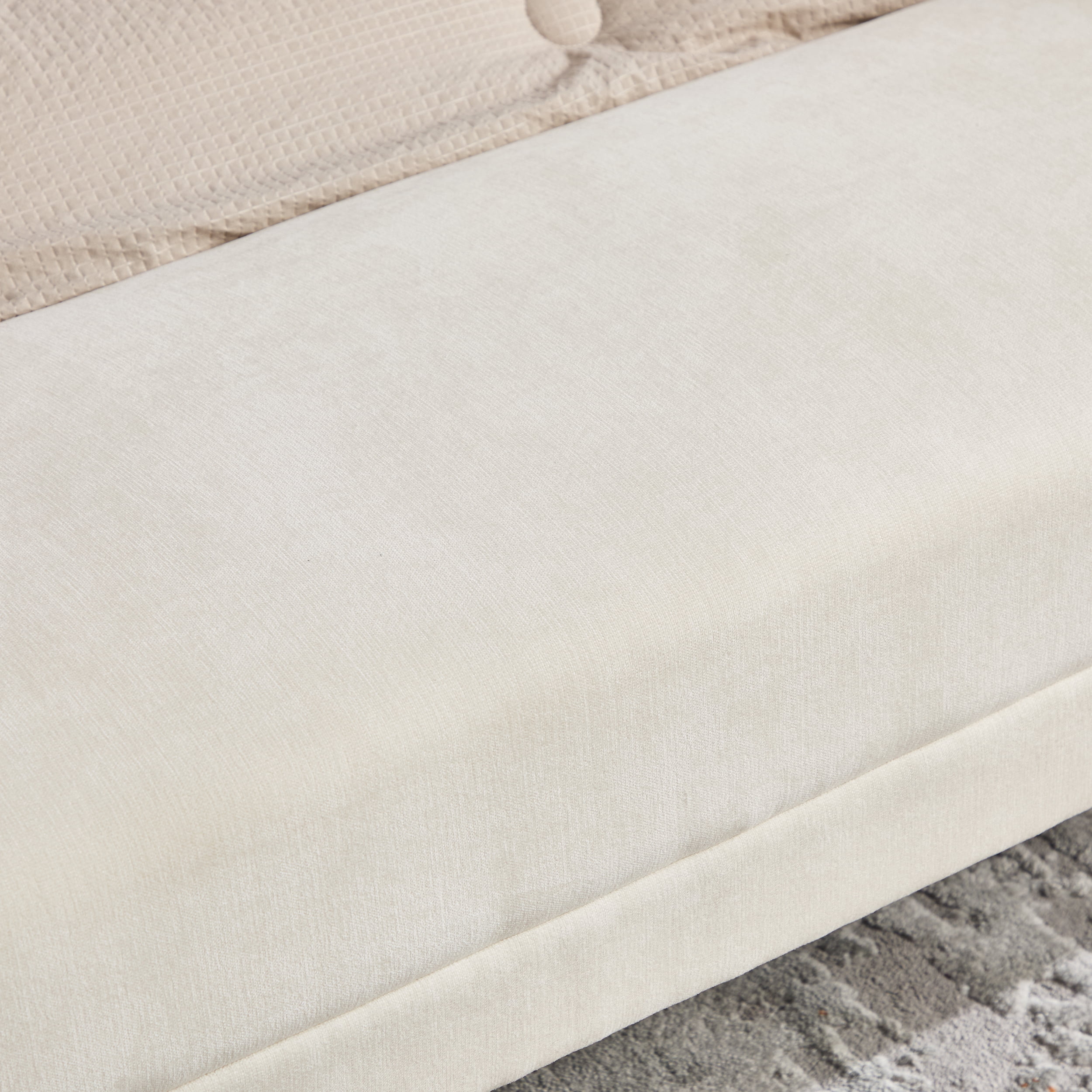 Ottoman Bench 65.4 Inch, Chenille Upholstered Bench with Gold Metal Legs, End of Bed Bench for Bedroom and Living Room, Beige