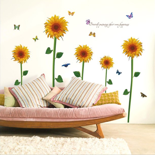 Wall Sticker Removable Sunflower Pattern Room Sticker Wall Decor