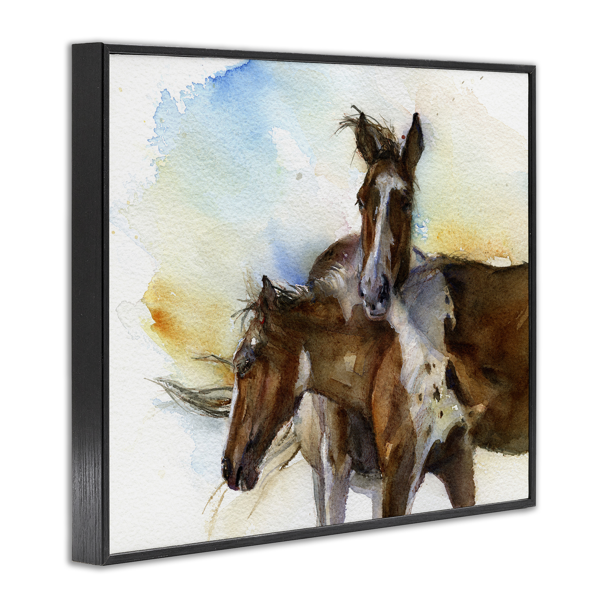 Stupell Industries Brown Horses Watercolor Animals & Insects Painting Black Framed Art Print Wall Art, 30 x 24