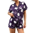 thumbnail image 4 of LIIPEE Womens Halloween Graphic Pajamas Short Sleeve Buttons Shirts Shorts Pajama Set Ladies Sleepwear S-XL, 4 of 5