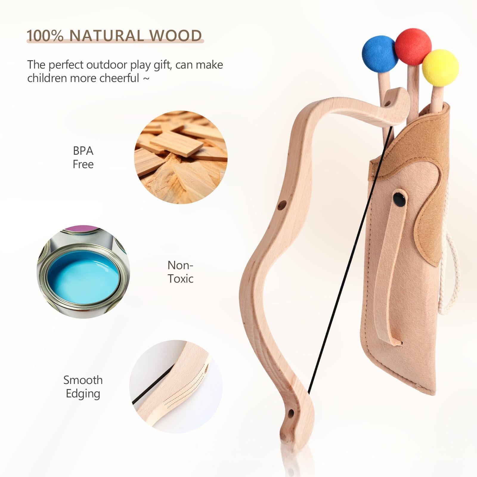 Wooden Bow and Arrow Toy Set, Safe Suction Cup Archery Shooting Game for Kids, Outdoor Sports Educational Birthday Gift