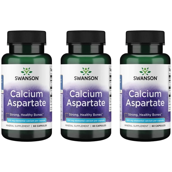 Swanson Calcium Aspartate - Herbal Supplement Promoting Bone, Heart, & Muscle Health - Natural Formula Promoting Total Body Wellness - (60 Capsules-200mg Each) (3 Pack)
