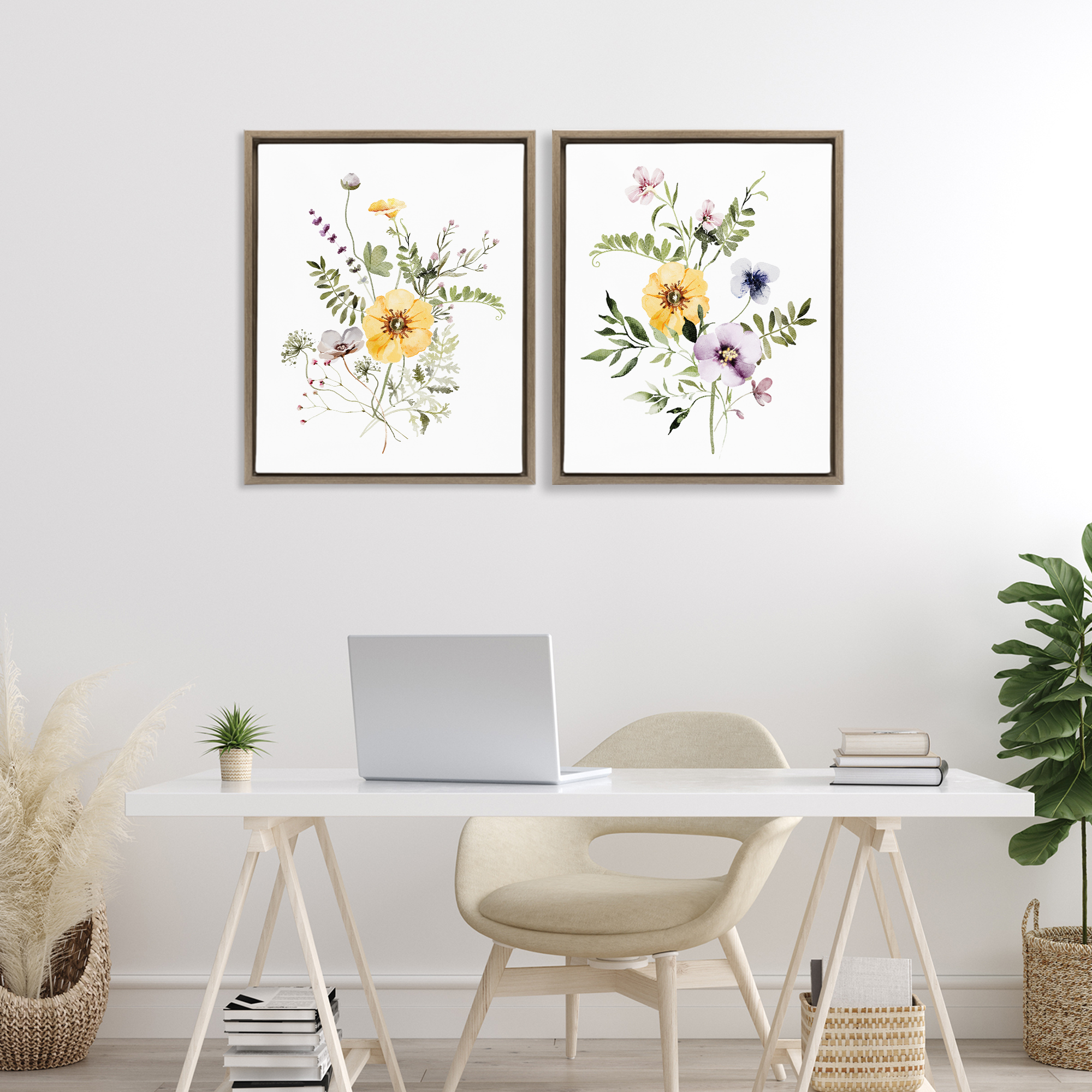Bundles of Gardening Herbs 2 Piece Brown Framed Floater Canvas Set, design by Lettered and Lined