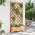 thumbnail image 3 of vidaXL Planter with Trellis and Wheels Brown Solid Wood Fir, 3 of 8