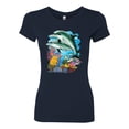 thumbnail image 2 of Pair of Dolphins Swimming in Ocean Animal Lover Womens Slim Fit Junior Tee, Navy, Small, 2 of 3