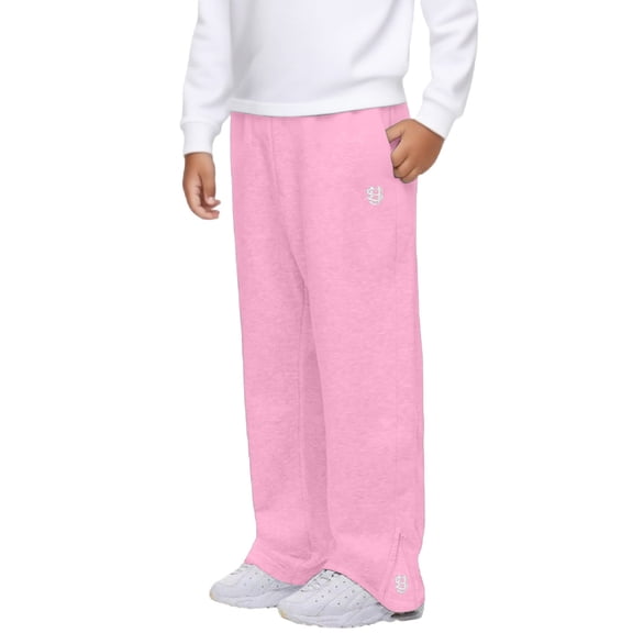 nerohusy Kids Athletic Long Pants Fall Boys Slightly Flared Elastic Waisted Pants Side Split Zipper Pants with Pockets Pink,6-7Years