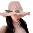 thumbnail image 3 of YAYUBA Crochet Straw Hat With Ruffle Detail Crochet Hats for Women Summer Beach Hand Woven Sun Hat,Pink, 3 of 6