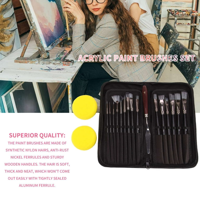 15PCS Acrylic Paint Brushes Set, Acrylic, Watercolor and Gouache Brushes  forAmatures and Professional Painter 