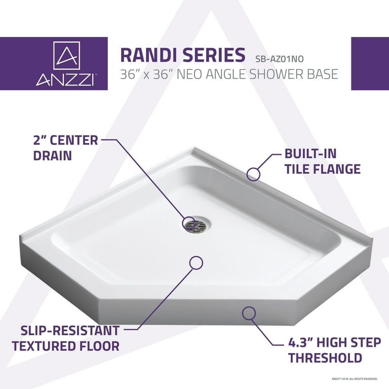 Randi 36 in. x 36 in. Double Threshold Shower Base in White Randi 36 in. x 36 in. Double Threshold Shower Base in White