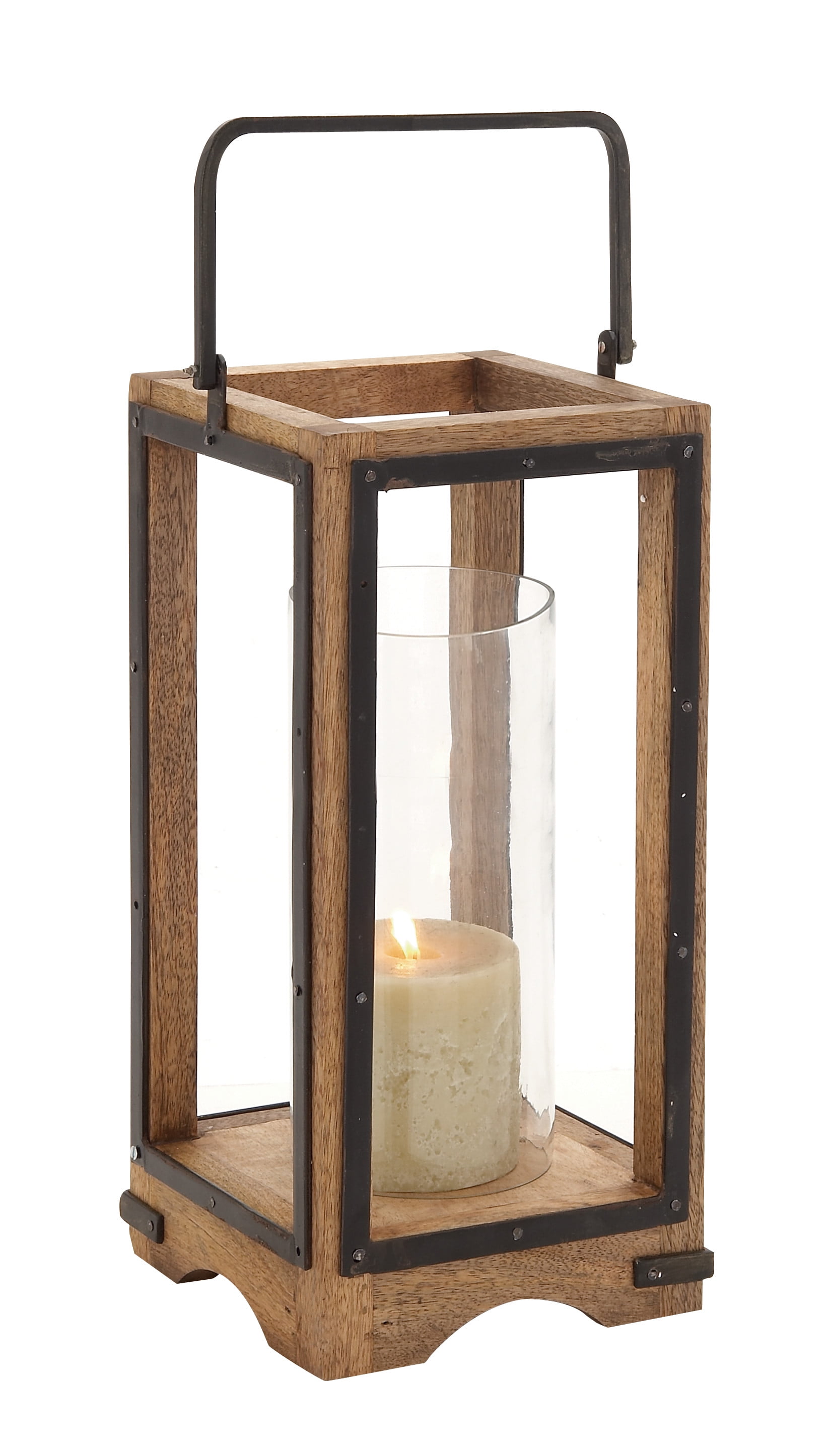 DecMode 8"W, 22"H Mango Wood Traditional Candle Lantern, Natural Brown