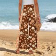 thumbnail image 5 of Women Summer Beach Vacation Pants High Waisted Wide Leg Pants Printed Loose Flowy Casual Palazzo Lounge Trousers Light Brown S, 5 of 5