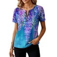thumbnail image 4 of Htigea 1/4 Zip Pullover Tops for Women Floral Print Short Sleeve T Shirts Casual Loose Fit Summer Tees Purple M, 4 of 6