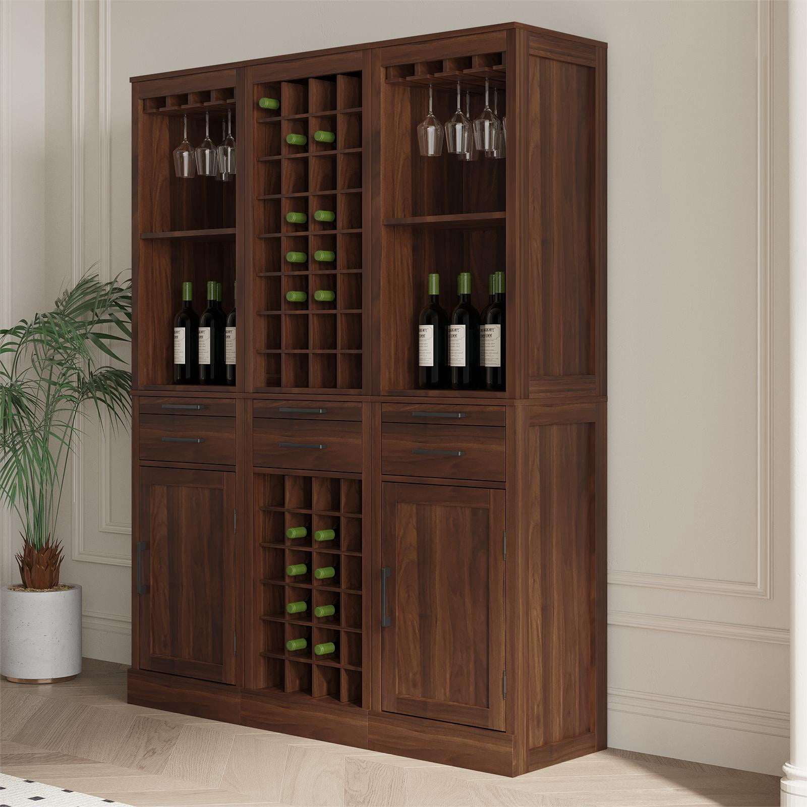 24 Wine Bar Cabinet,Farmhouse Wine Bar Cabinet Buffet Cabinet & Sideboard Cupboard for Living,Dining Room,Walnut Brown
