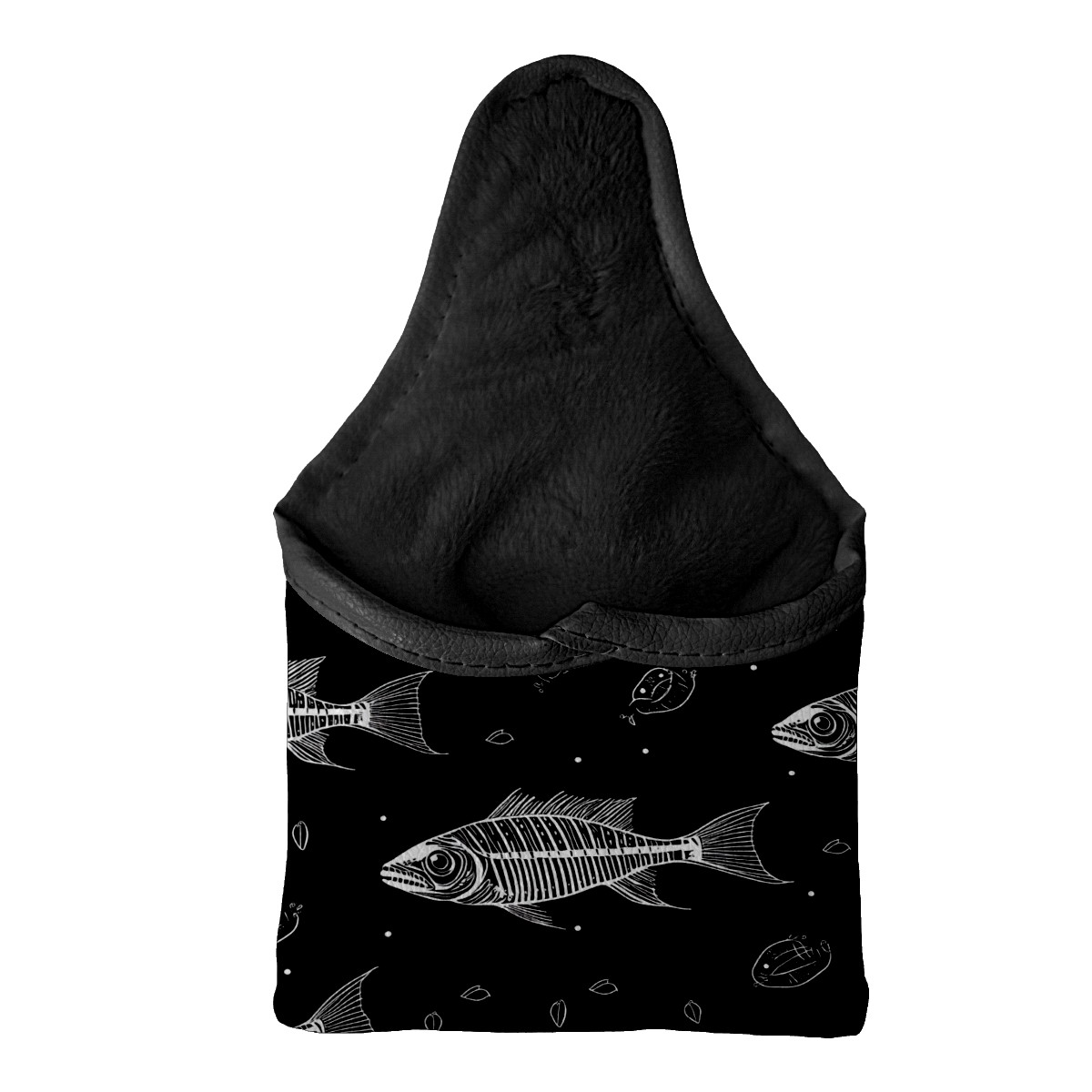 Golf Mallet Putter Cover Premium Leather Waterproof Golf Putter Head Cover with Magnetic Closure Cartoon Fish Bones