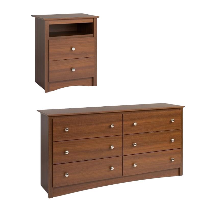 Prepac Sonoma 2 Piece Modern Double Dresser And Nightstand Set In Warm Cherry Walmart Com Walmart Com