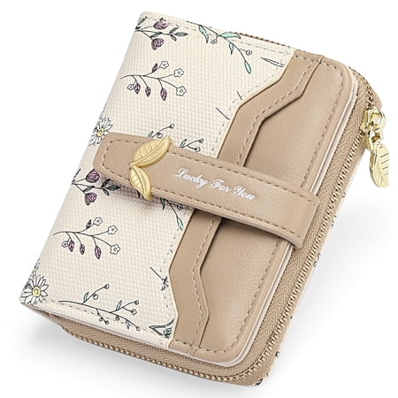 Small Wallets Woman Rfid Blocking Vegan Leather Bifold Floral Ladies Purse Card Holder With Zipper Pocket Id Window