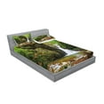 thumbnail image 2 of Ambesonne Scenery Fitted Sheet & Pillow Sham Set, Spring Waterfall Nature, Full, Green and White, 2 of 2