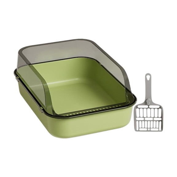 HOARBOEG Semi Enclosed High Sided Cat Litter Box Deep Kitty Litter Pan with Litter Scoop Two Piece Detachable Odor Control Open Design 15.75 x 12.2 x 6.69in