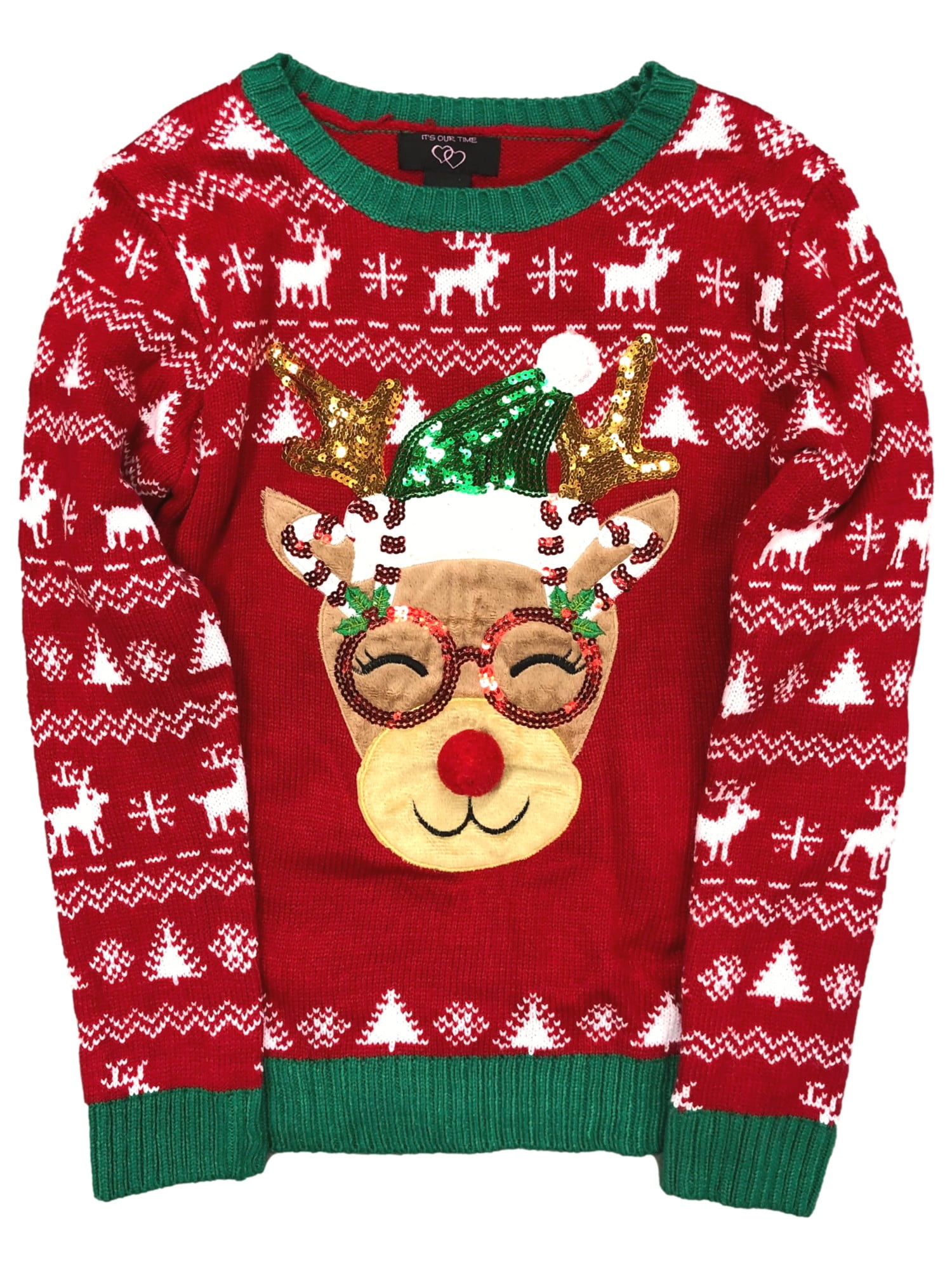 It's Our Time Girls Red Sequin Reindeer 