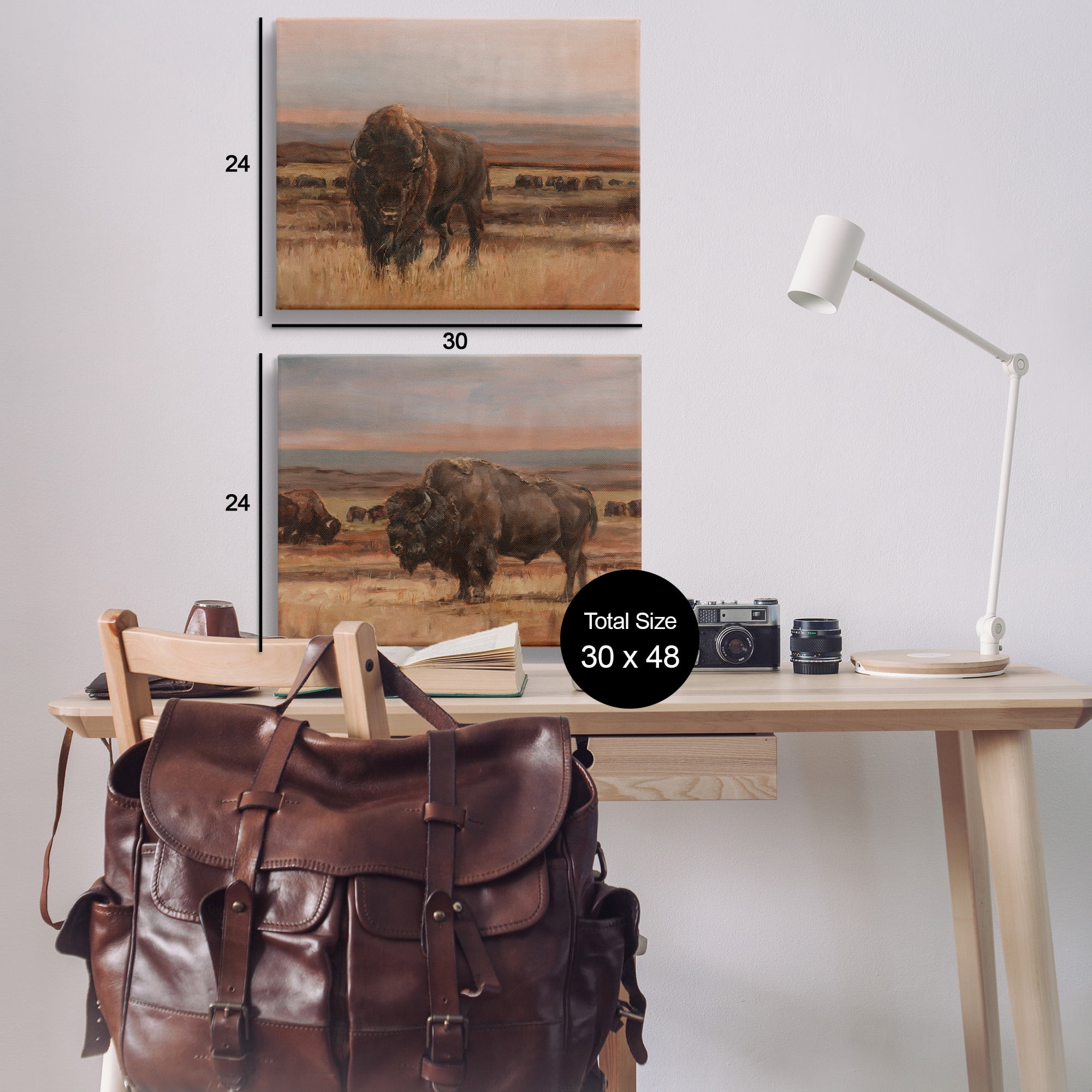 Stupell Industries Scattered Bison & Farmland Animals & Insects Painting Gallery Wrapped Canvas Art Print Wall Art, 30 x 24, Set of 2