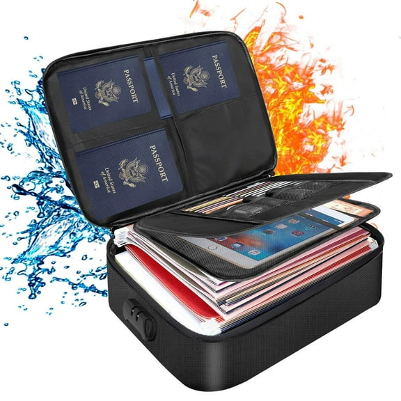 Fireproof Document Box Fireproof 3 Layer File Organizer with Lock, Fireproof Safe for Home Travel, Fireproof Water Resistant Safe Box for Important Documents Christmas Gifts