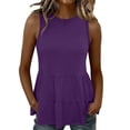 thumbnail image 2 of Otntypg Peplum Tops for Women Summer Sleeveless Basic Solid Color Crew Neck Ruffled Tank Tops Trendy Flowy Beach Vacation Tunic Tees Shirt Purple XXL, 2 of 7
