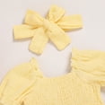 thumbnail image 4 of ZEHJUHAN Infant Girls Smocked Bubble Romper Dress Short Puff Sleeves with Matching Headband Yellow，6-12M, 4 of 7