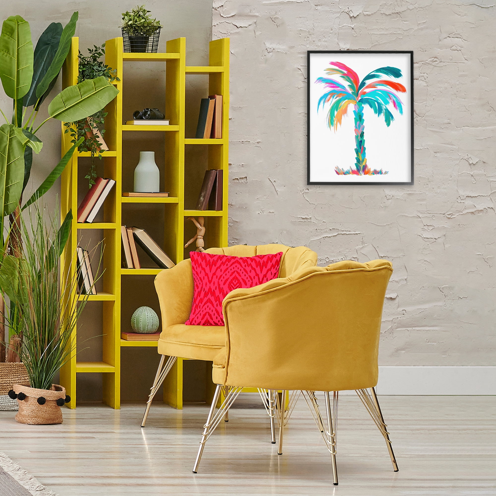 Stupell Industries Vivid Palm Tree Botanical & Floral Painting Black Framed Art Print Wall Art, 16 x 20